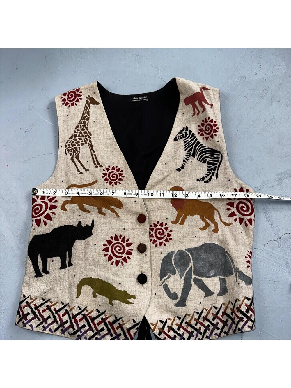 Brie Kriebel Animals Zoo Vest Art to Wear Womens Sz M Rare 80s Giraffe Elephant - Picture 6 of 9